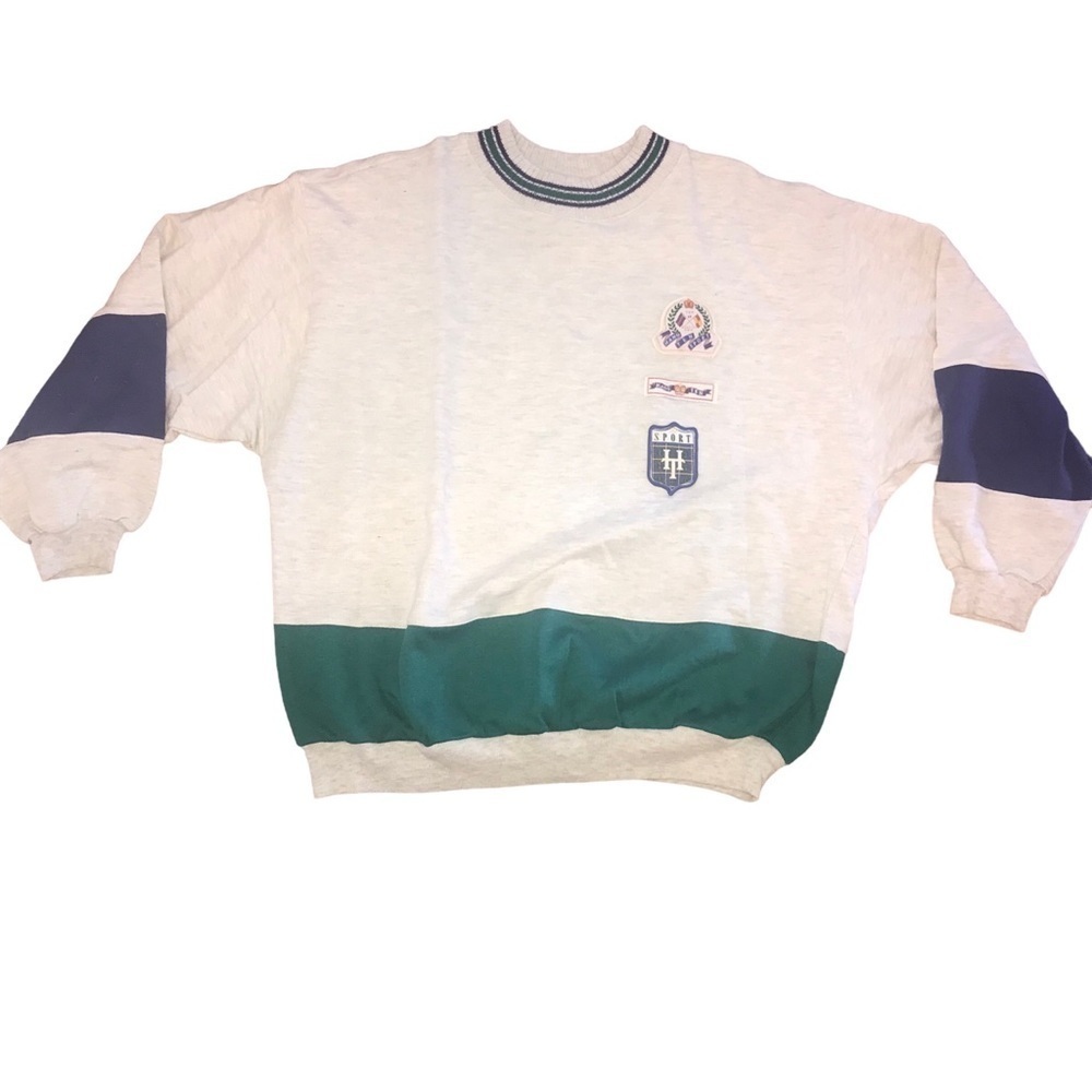 Vintage Hang Ten Color Block Sport Patch Pull Over Sweatshirt Large